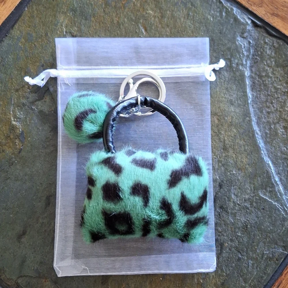 Green & Black Faux Fur Purse Charm/Keychain